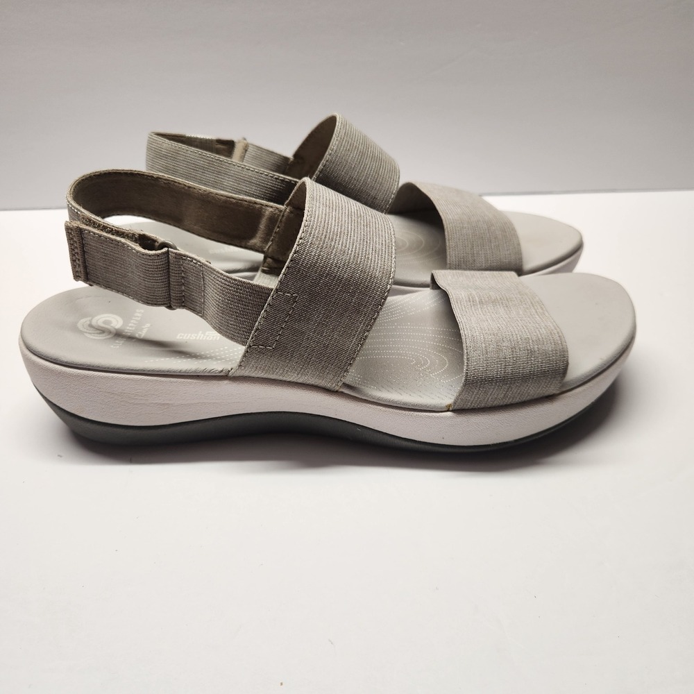 Clarks Cloudsteppers Arla Glison Women‎ 10 Gray Fabric Slingback Stretch Sandals
